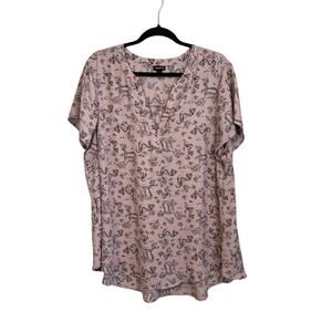 Torrid Blouse Womens Size 2 Gray Nautical Mermaid Print V-Neck Short Sleeve Top